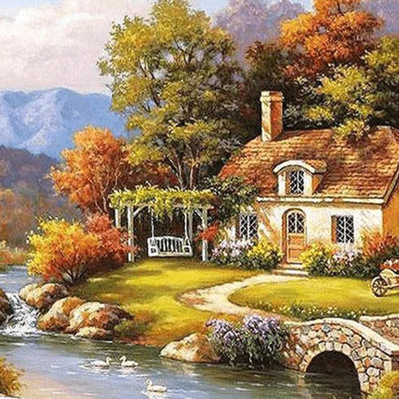 Chalet au bord de la rivière | Diamond Painting