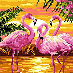 Flamant rose au coucher du soleil | Diamond Painting