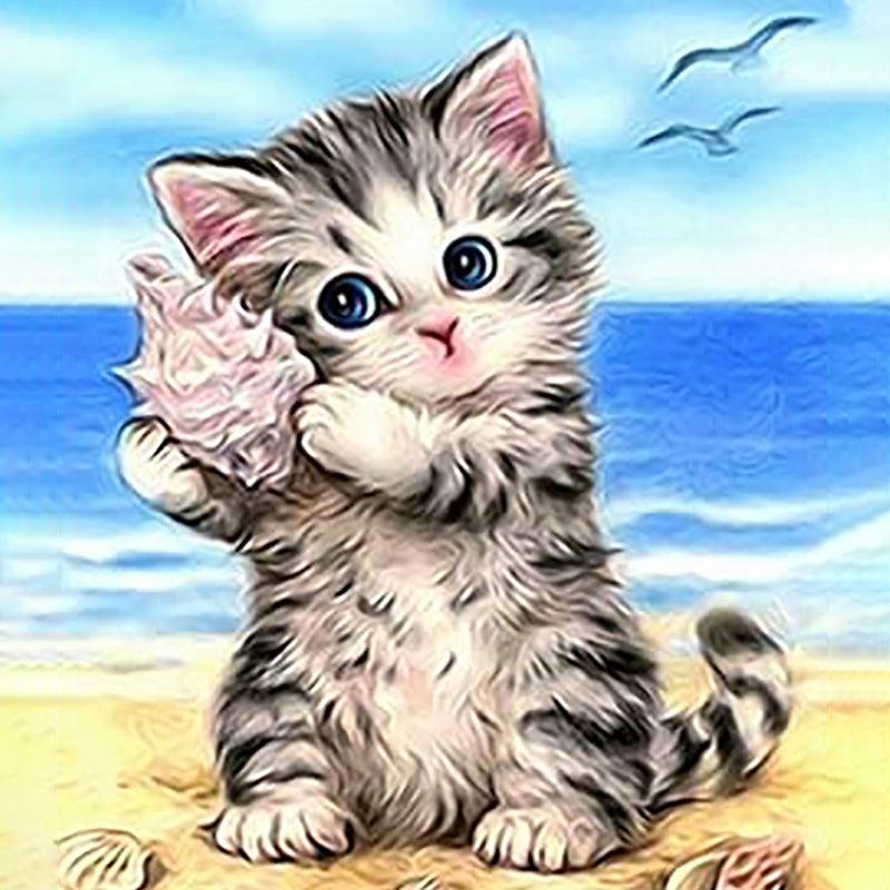 Chaton avec coquille | Diamond Painting