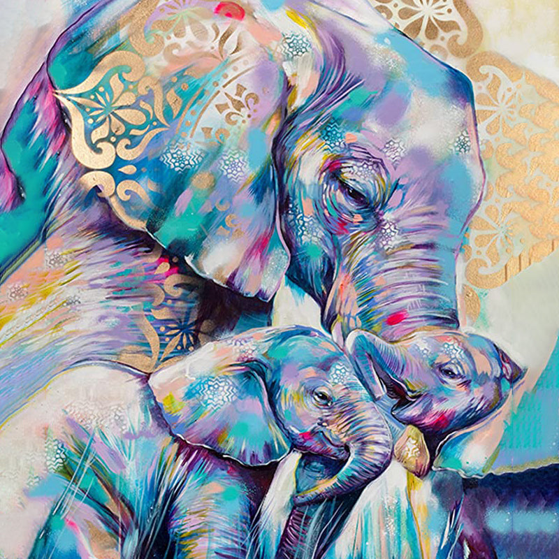 Éléphant pastel avec veaux | Diamond Painting