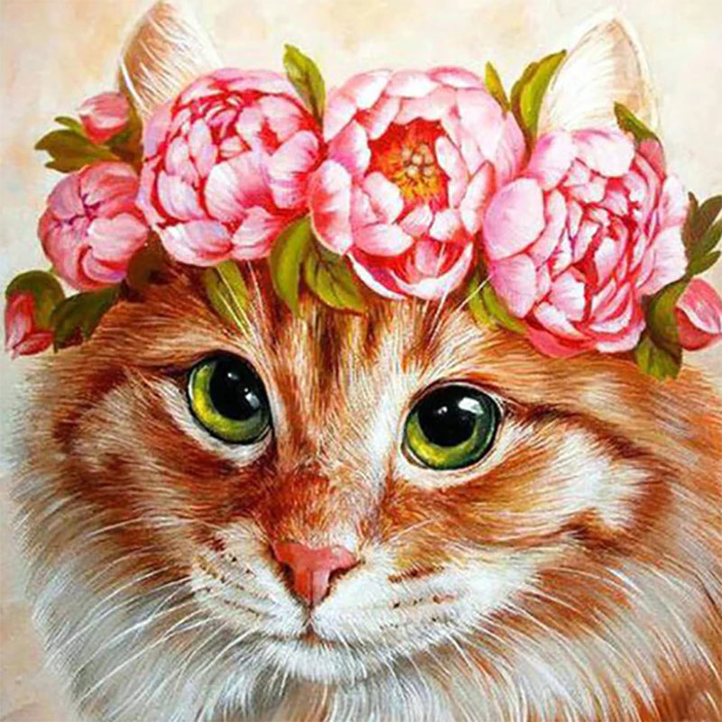 Couronne rose sur un chat | Diamond Painting