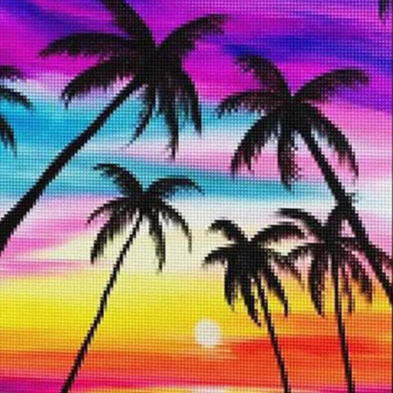 Coucher de soleil arc-en-ciel tropical | Diamond Painting