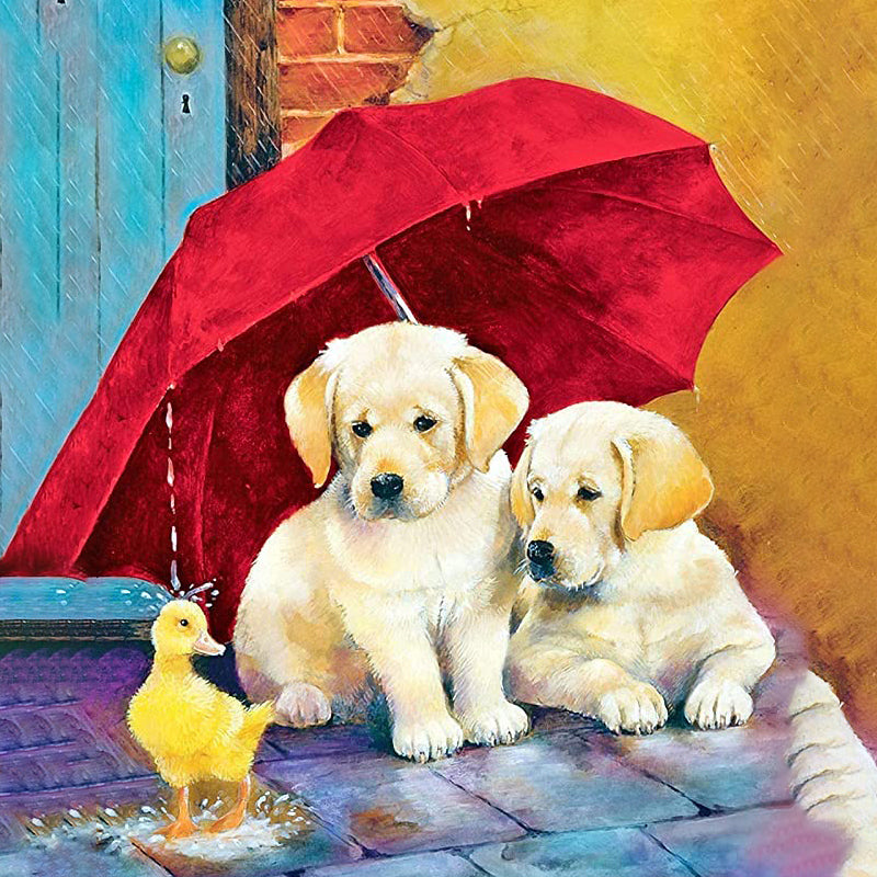 Deux chiots sous l’Umberella  | Diamond Painting