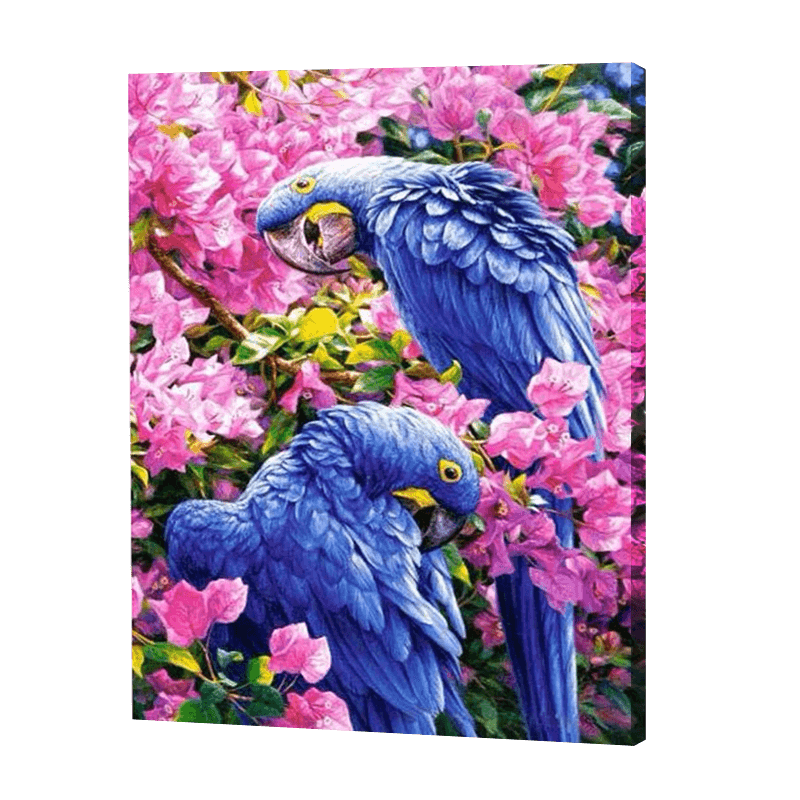 Perroquets bleus en fleurs | Diamond Painting