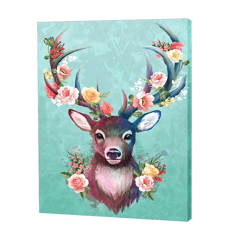 Cerf avec des fleurs | Diamond Painting