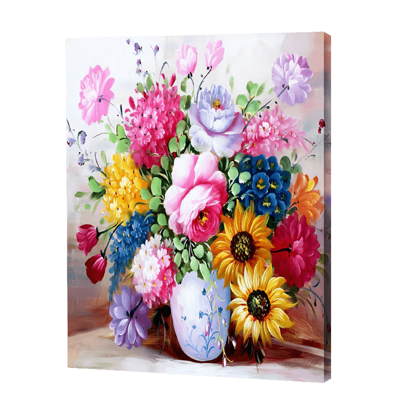 Fleurs multicolores en vase | Diamond Painting