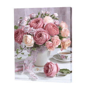 Roses pêche dans un vase | Diamond Painting