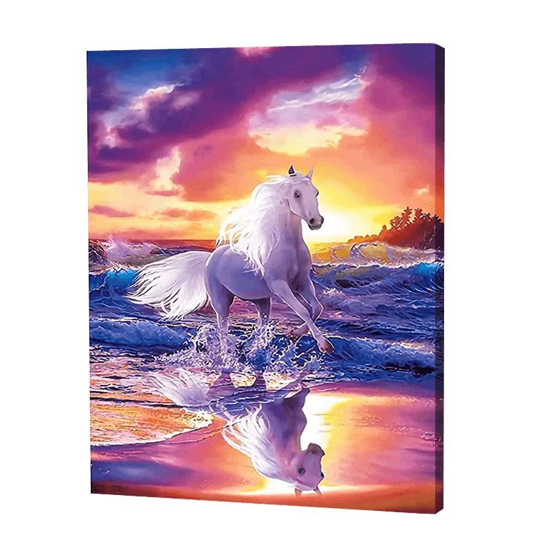 White Horse sur la plage | Diamond Painting