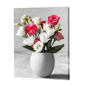 Roses blanches et roses dans un Vsae | Diamond Painting