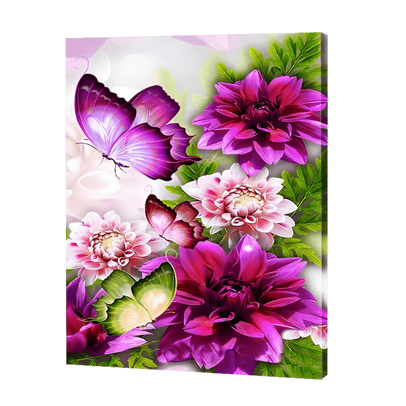 Fleurs pourpres Papillon | Diamond Painting