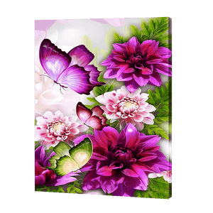 Fleurs pourpres Papillon | Diamond Painting